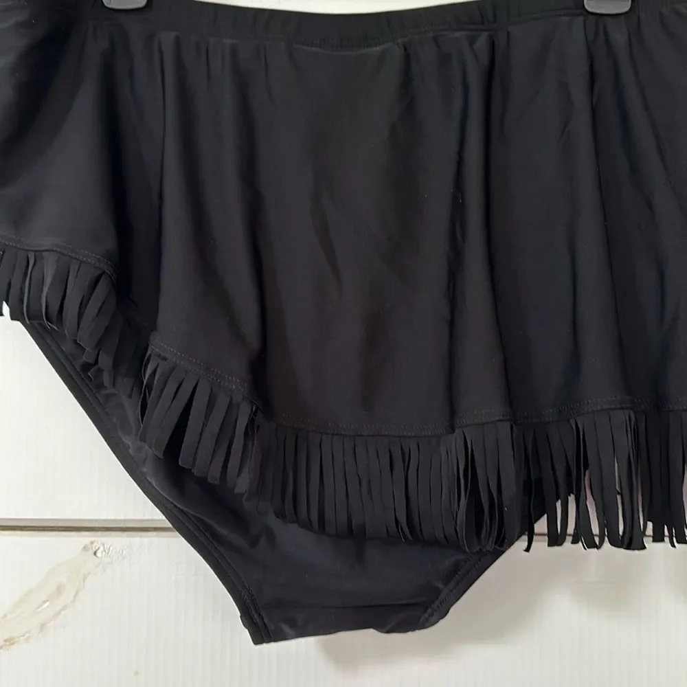 Swimsuits For All Fringe Sarong Swim Skirt Black NEW Size 20